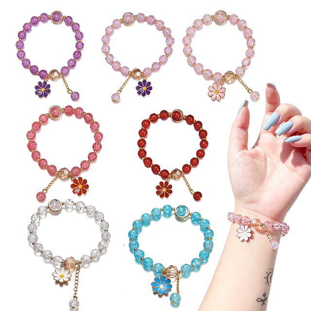 St.kunkka Bracelet Daisy Crystal Beads Gelang Tangan Fashion Adjustable Ins Bracelet Lucky Bracelet for Best Friend Gift Jewelry Accessories 1Pcs