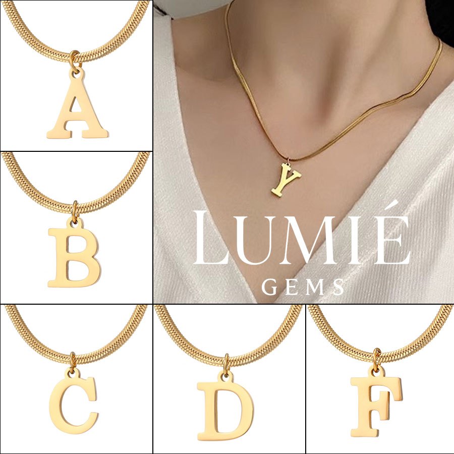 【LUMIE GEMS】 45CM Titanium Steel Necklace 26 Letters Decorative Necklace Snake Bone Necklace