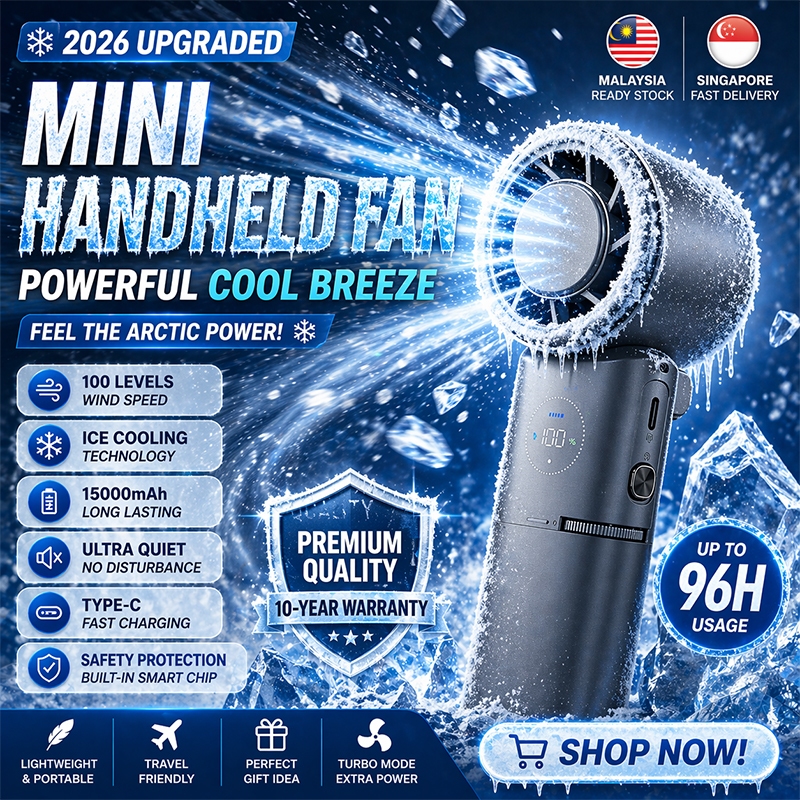 ❄️Handheld Fan cooler than Air Conditioners❄️WP Portable Handheld Fan 15000mAh kipas mini Turbo Kipas berdiri Recharable 100 Level Adjustment kipas mini bateri tahanlama angin mini bateri tahan lama murah With Strong Wind Cooler in summer