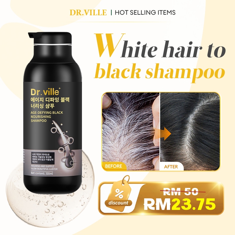 Dr.ville Hair Dye Shampoo Black hair Shampoo Dye Grey White Hair Turn To Black Herbal Syampu 300ml