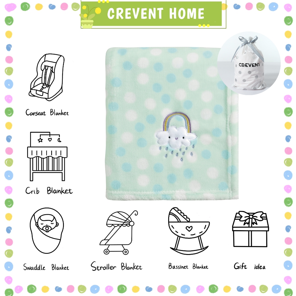 CREVENT Super Soft Baby Blanket 75×100cm, Skin-Friendly Cozy Warm Plush Quilt Perfect for Newborn Infant Baby Daily Use & Gift (Green Rainbow)