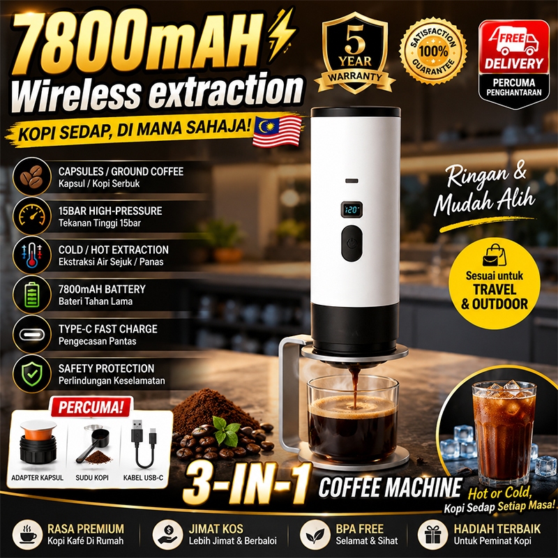 3-in-1 Portable Capsule Espresso Machine for Travel & Home
