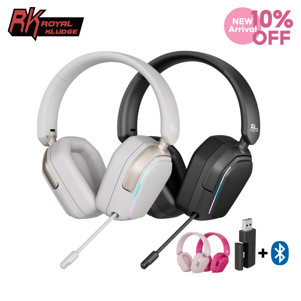 RK Royal Kludge RK HG101 Gaming Headphones Wireless 40mm Speaker Driver with RGB Lights Protein Skin Earmuffs