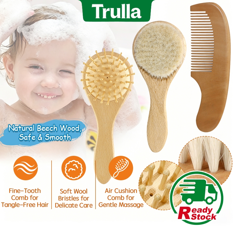 [New Arrival] Newborn Wool Baby Wooden Brush Comb Infant Head Massager Sikat Rambut Bayi 婴儿护理梳