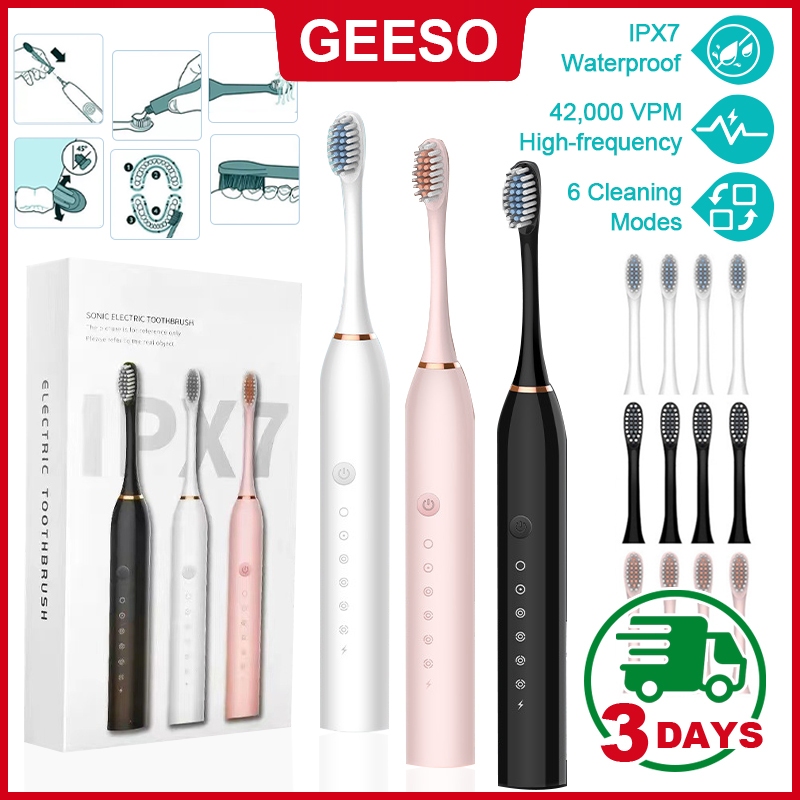 GEESO X3 Rechargeable Electric Toothbrush 6 Modes Smart Cleaning IPX7 Waterproof Berus Gigi Elektrik 电动牙刷