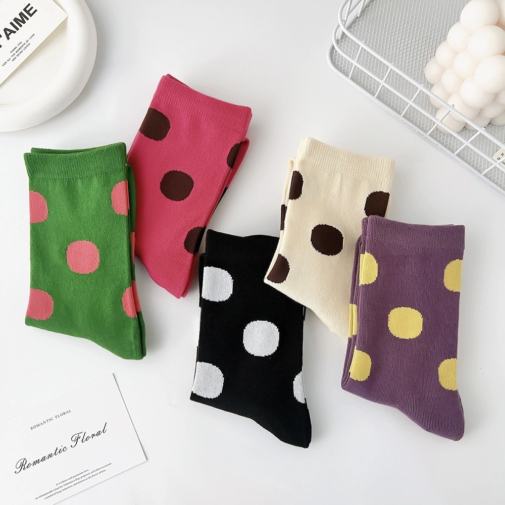 KAFU D211 Korean Style Rainbow Polka Dot Casual Socks - Sweat Absorbent | Girls' Retro Design