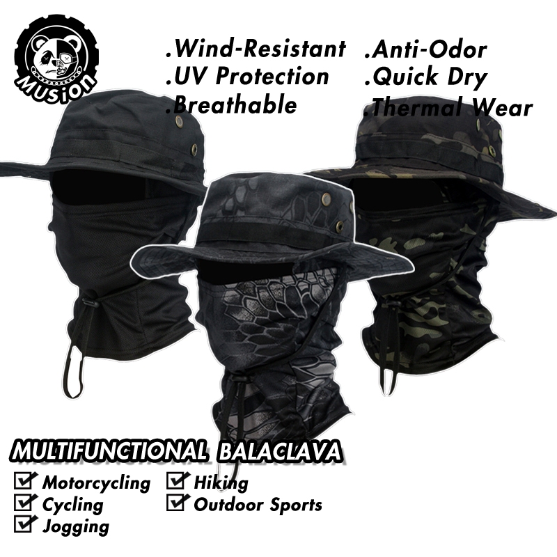 Musion Multifunctional Balaclava with Boonie Hat - Wind-Resistant UV Protection Breathable Quick Dry Neck Gaiter for Motorcycling Hiking Outdoor Sports