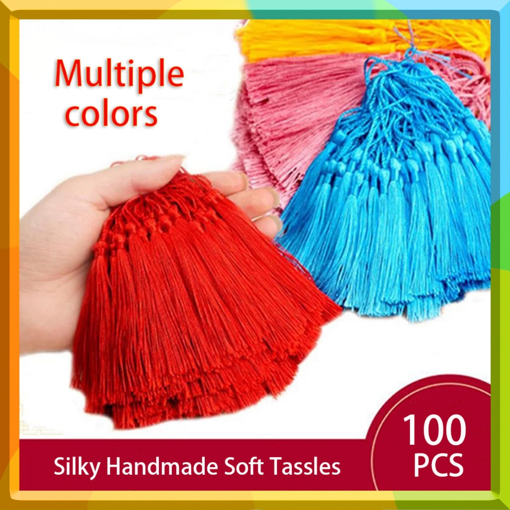 100Pcs Silky Tassel Fringe | Polyester Tassels for DIY Keychain Bookmark Earrings Crafts | Decorative Hanging Charms