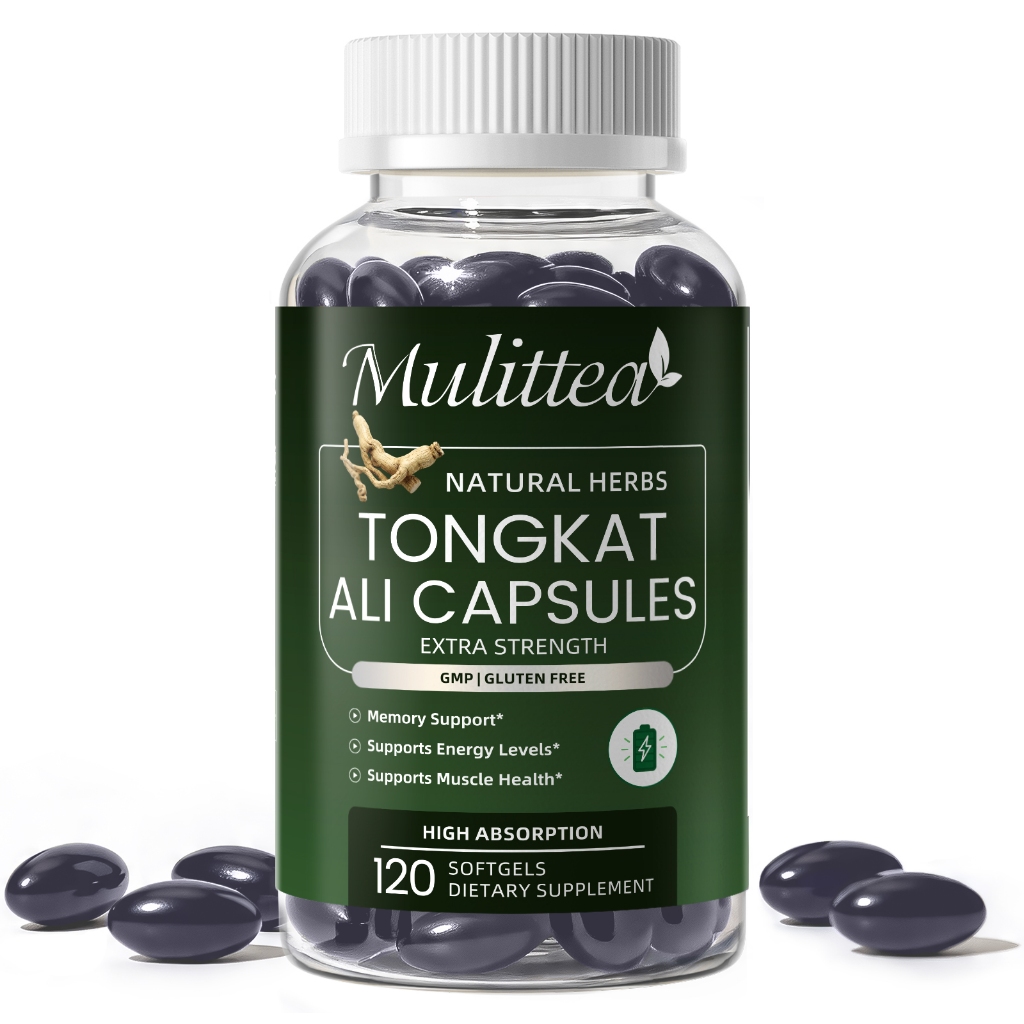 Mulittea Tongkat Ali Extract Softgels 120pcs with Ashwagandha, Maca & Tribulus Terrestris for Men's Health & Energy