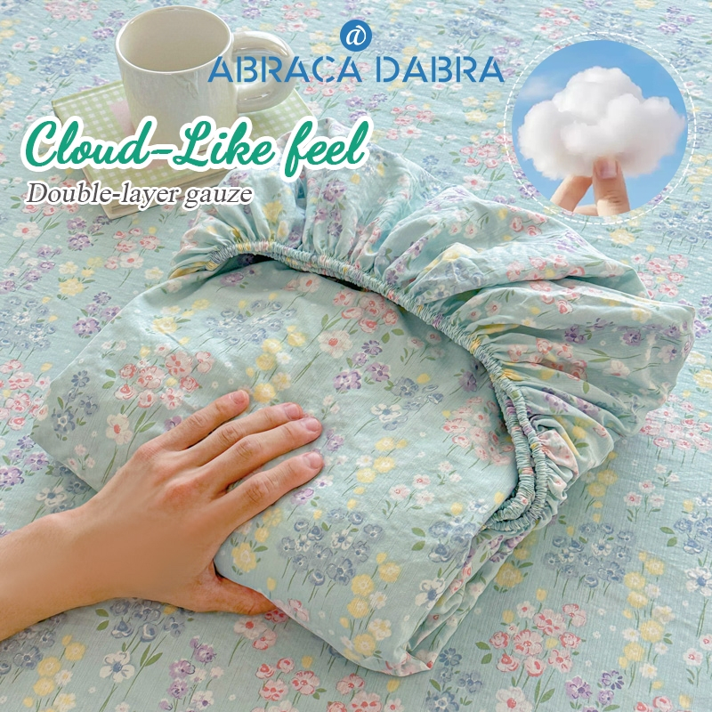 Abraca Dabra Kapok Cotton Double Layer Gauze Fitted Bedsheet Premium Cadar-Smooth, Soft, Skin-friendly, Breathable
