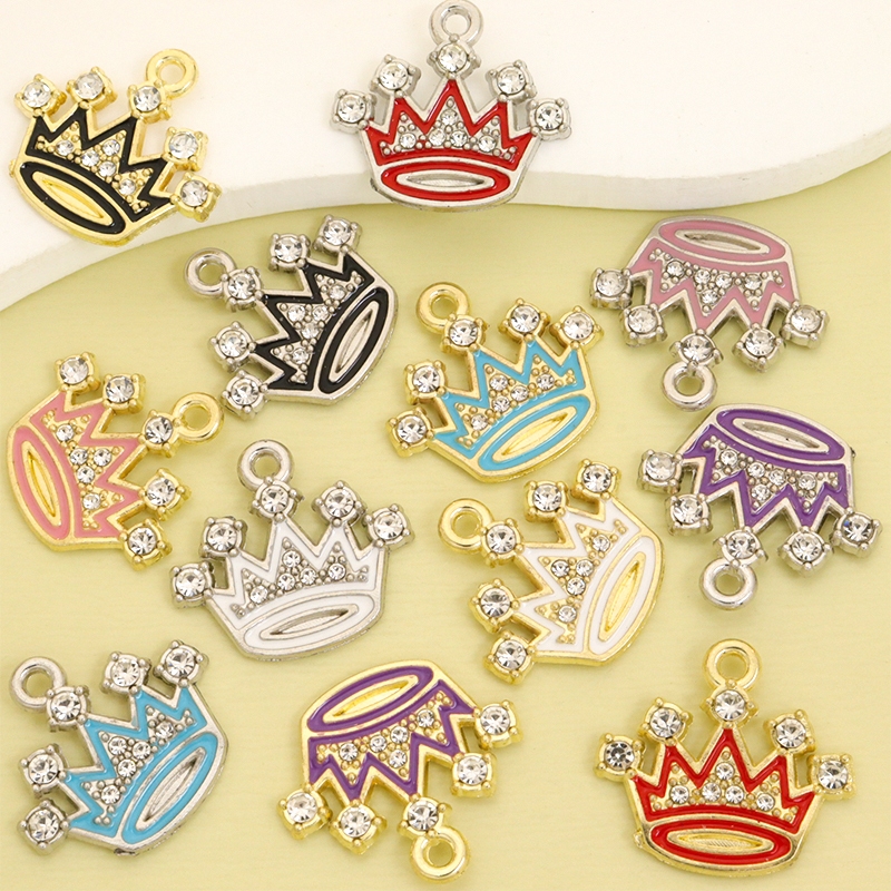 10pcs Sparkling Rhinestones 6-Colors Drip Oil Crown Charms for Necklace Earrings Bracelet Keychain Brooch DIY Alloy Pendants - Great for Couple & Friendship Jewelry
