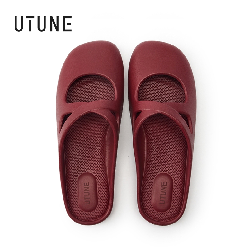 UTUNE Mary Jane Sandals Women Vintage Elegant Flat EVA Soft Comfortable Non-Slip Square Toe Breathable Cross Straps Slight Arch Support Outdoor
