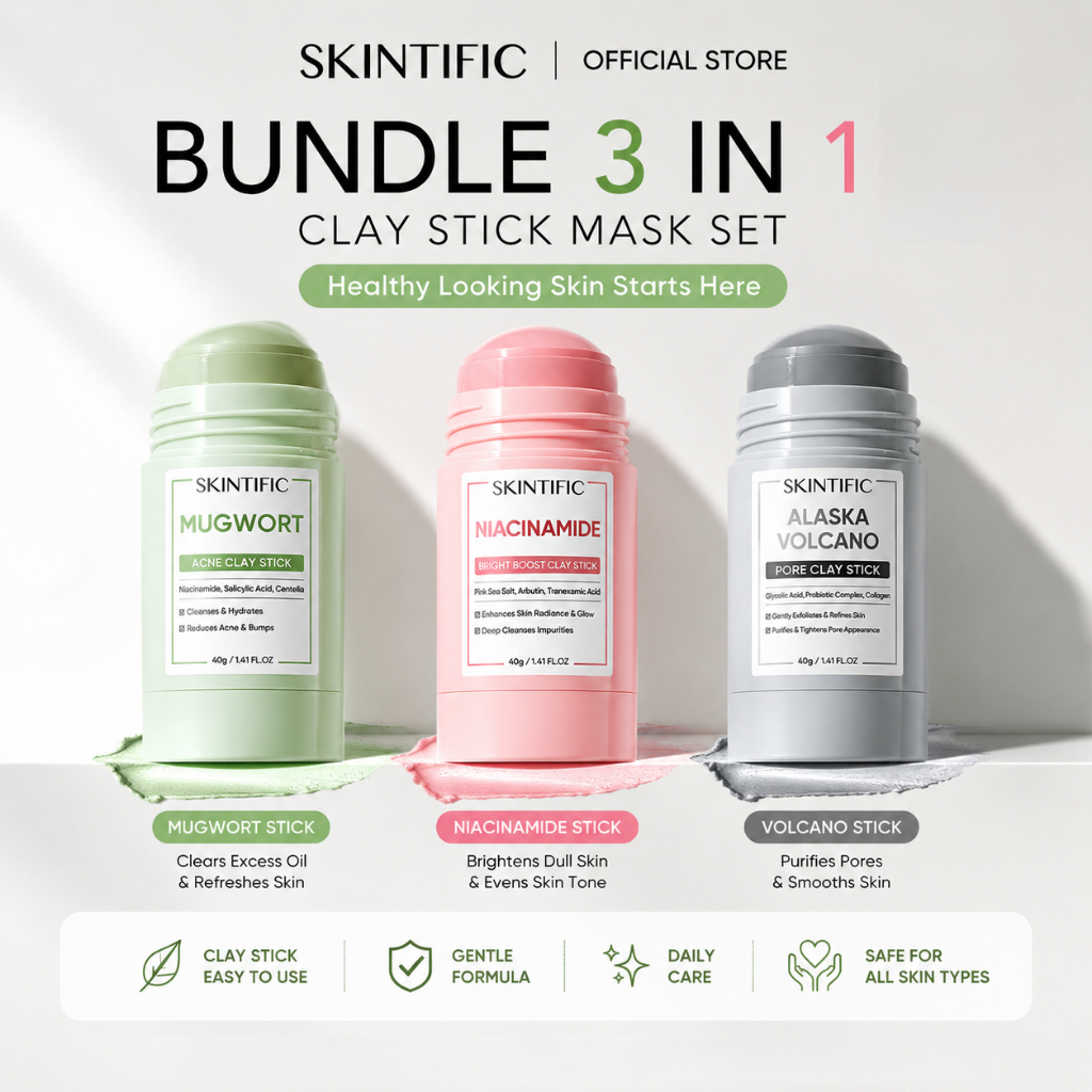 【Limited Offer】SKINTIFIC Clay Stick Mask Bundle (Mugwort + Niacinamide + Alaska Volcano) 40g - All-in-One Cleansing Mask Trio