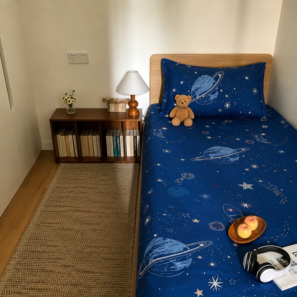 MY Ready Stock Cadar Murah Fitted Corak Langit Malam Gray Blue Stripes Mattress Cover Single Bed Rubber Around Cheap Bedsheet 夜空灰蓝条纹床笠