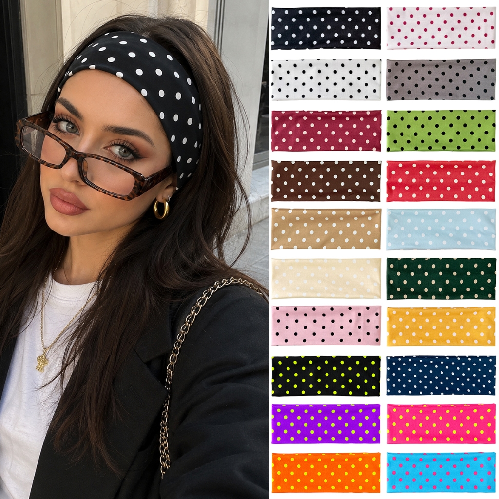 Retro Polka Dot Elastic Headband Stretchy Soft Sports Gym Yoga Hair Band Female Fashion Makeup Everyday Headwear