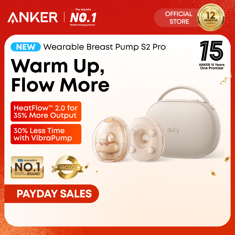 ANKER eufy S2 Pro Hands Free Wearable Breast Pump with HeatFlow 2.0 Technology and App Control