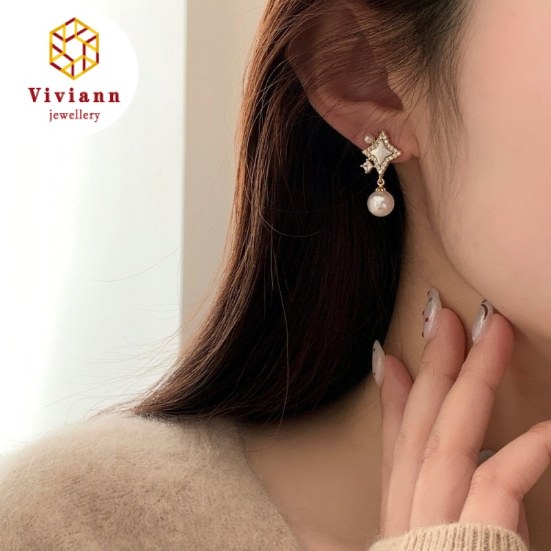 Viviann Luxury Starburst Pearl Earrings S925 Silver Elegant Dainty Dangling Earrings for Women