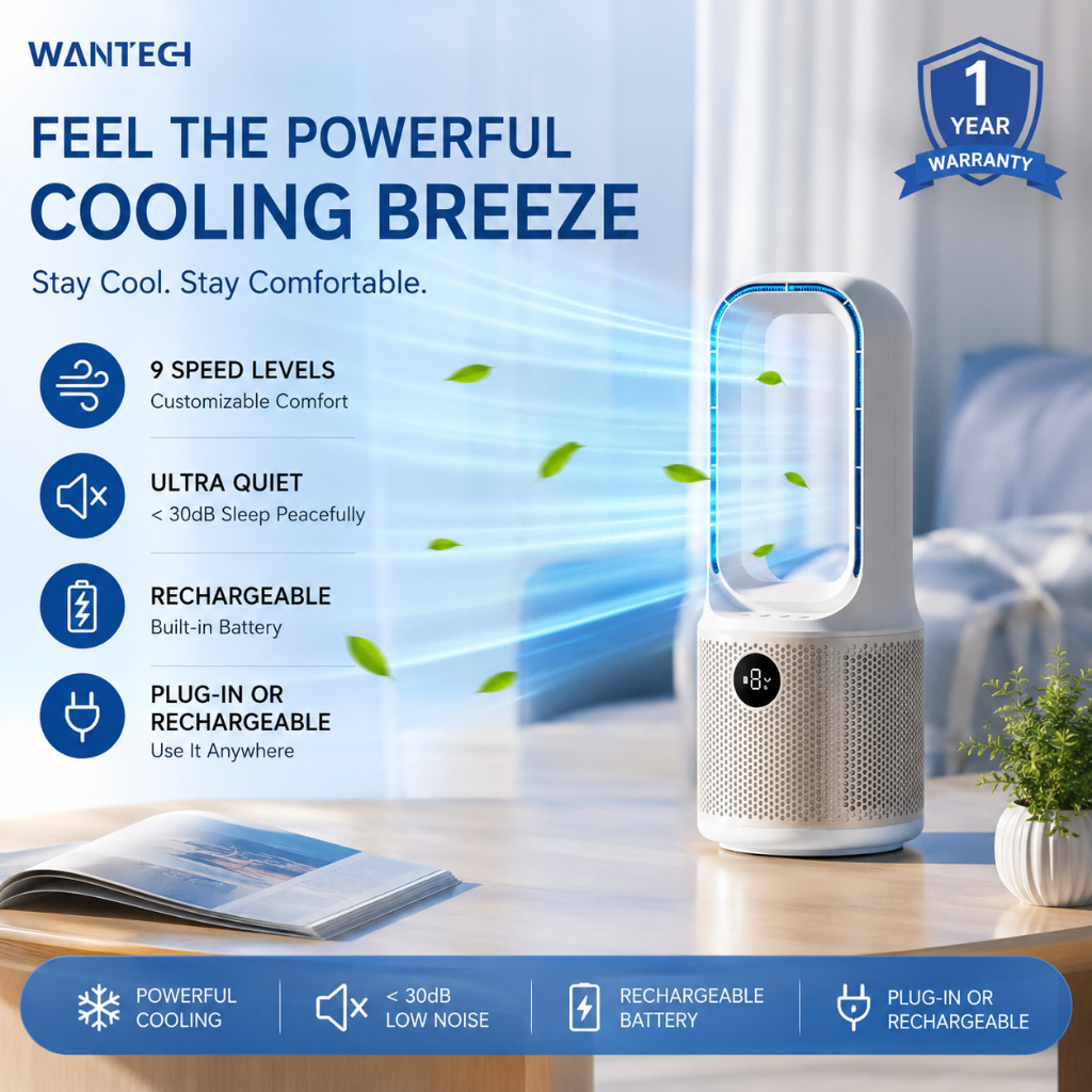 WANTECH™ Bladeless Fan Portable Standing Table Fan Air Cooler Vertical Desk Fan