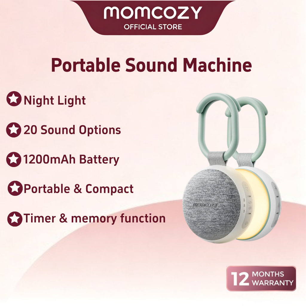 Momcozy Portable 20 Soothing Sounds Machine with Night Light for Baby