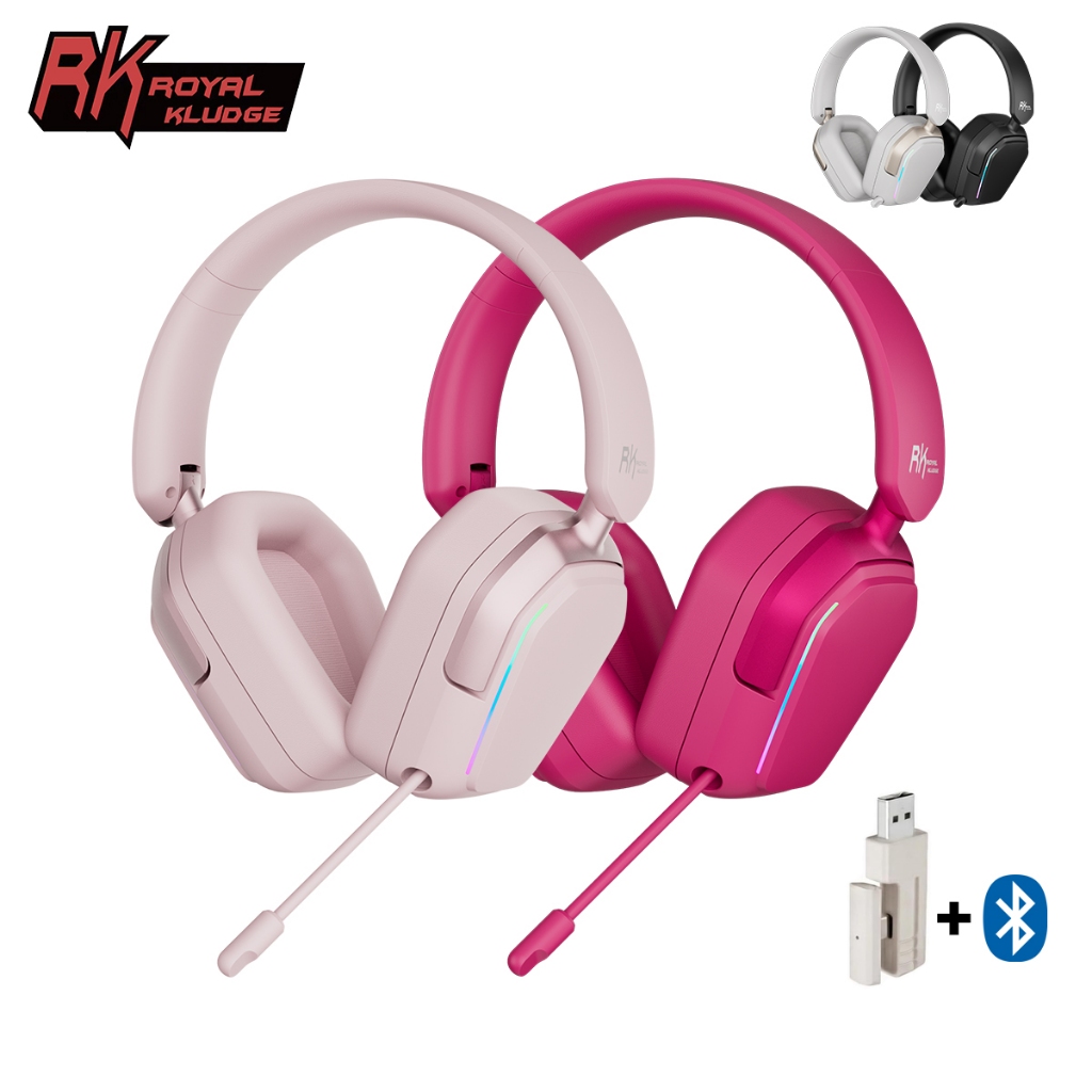 RK Royal Kludge RK HG101 Pink Gaming Headphones Wireless 40mm Speaker Driver with RGB Lights Protein Skin Earmuffs