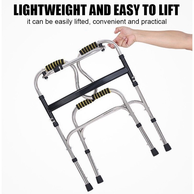 Foldable Walking Frame Tongkat 4 Kaki Bantu Jalan Crutches Walking Cane Aid For Elderly Adult Walker Frame Shower Seat Extra Stable Wide Base Lightweight Foldable Stainless Steel P