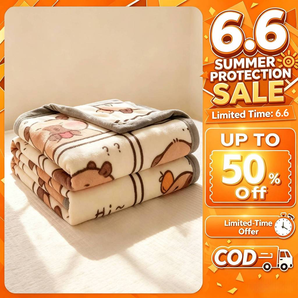 YYT Cartoon Blanket Office Student Nap Fleece Thermal Capybara Soft Lembut Throw Selimu queen/king