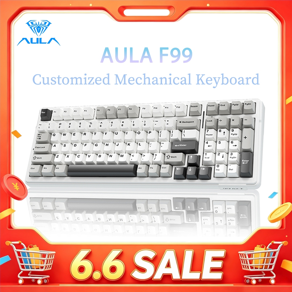 AULA F99 Customized Mechanical Keyboard 99 keys The Three Mode Connection Hot-swap Gasket Structure Supports DIY Customization