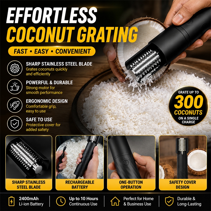 Mesin Parut Kelapa Elektrik Rechargeable Coconut Grinder Portable Stainless Steel Coconut Scraper USB Charging Waterproof Fast Grating Machine