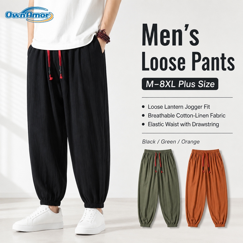 OWNAMOR Plus Size Men Loose Fit Wide Leg Pants M-8XL Local Stock Fast Ship
