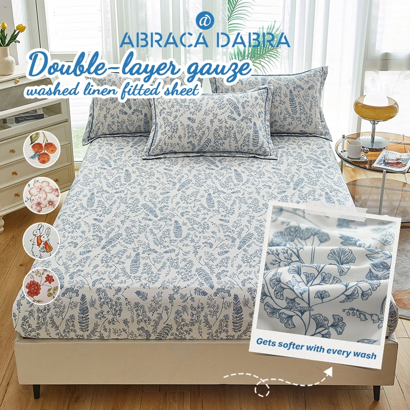 【Malaysia Stocks】Abraca Dabra Premium Wash Cotton Fitted Bedsheet Soft Skin-friendly Cadar Bergetah Keliling - Queen/King/Single