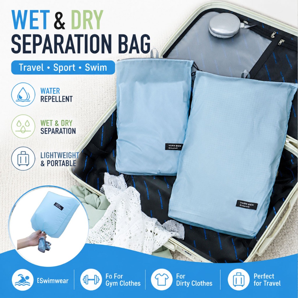 【Ready Stock】Travel Swimming Dirty Clothes Bag – Waterproof Wet & Dry Separation Bag for Swimsuit, Gym, Sports – Portable Storage Pouch for Luggage & Backpack