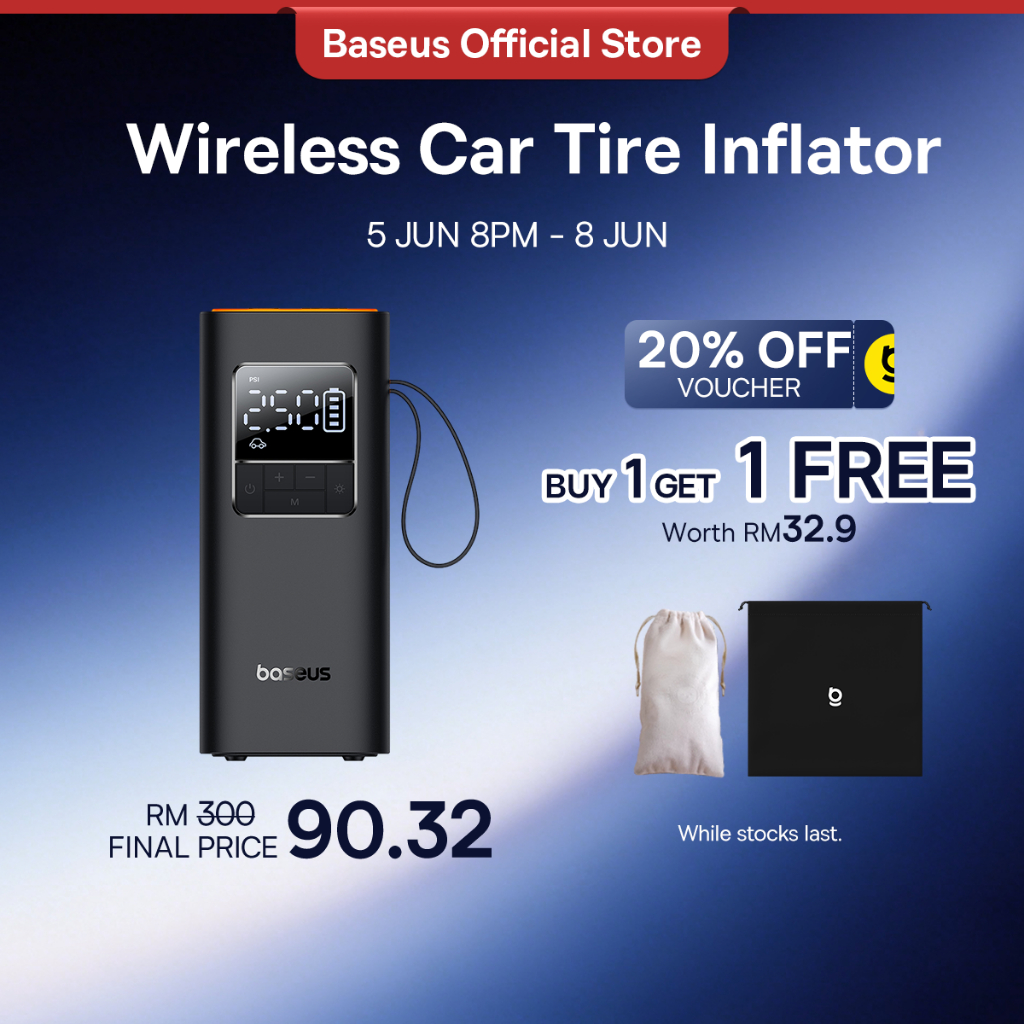 Baseus Wireless Car Air Pump Portable Air Compressor for Car Motorcycles Bicycle Electric Tire Inflator with LCD Digital Display