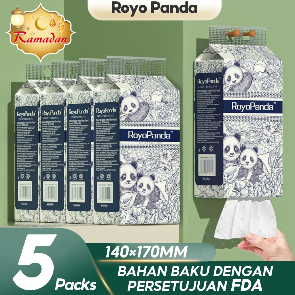 【5 Packs】RoyoPanda Tissue Hanging Soft Deluxe Facial Tissue Cheerful Comfortable Tissues Hanging Tisu 5000 Sheets