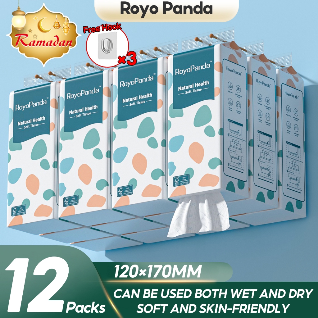 【12 Packs】RoyoPanda Hanging Tissue Tissue Gantung Tisu Gantung Viral Tisu Viral Facial Tissue Paper 120*170mm 2760 Pulls