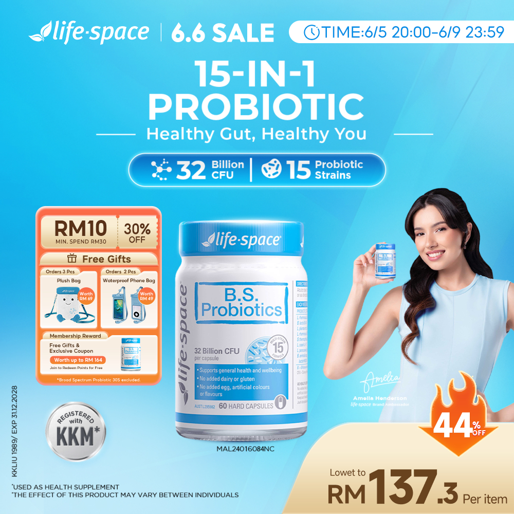 Life-Space B.S. Probiotics Capsule 15-in-1 Probiotic 32 Billion CFU 15 Strains | Healthy Gut Friendly Daily Health Supplement | No Refrigeration Required Vegetable Capsule for Adults