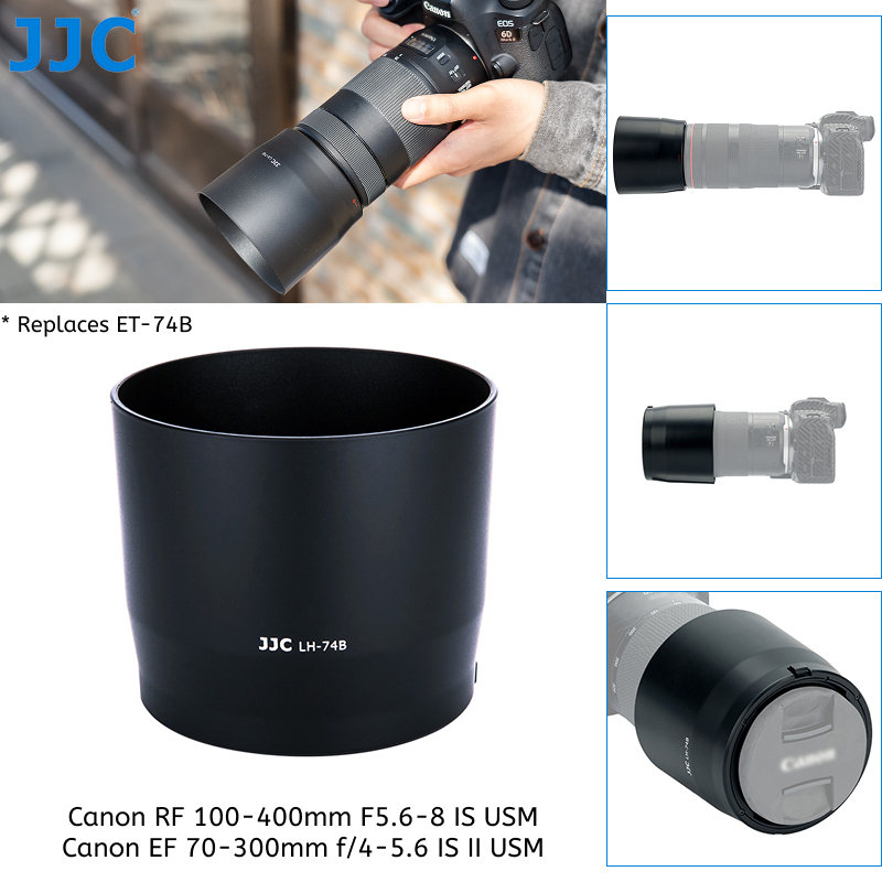 JJC ET-74B Reversible Lens Hood Cover for Canon RF100-400mm F5.6-8 IS USM & EF 70-300mm f/4-5.6 IS II USM Lens, ABSRound Barrel Lens Protector ﻿Hood