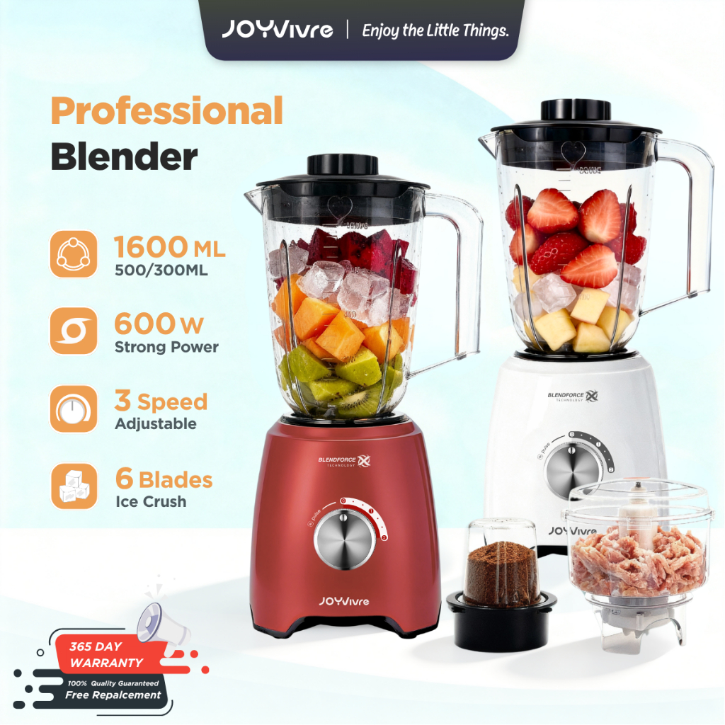 JOYVivre Blender 3 in 1 Food Processor - Juicer, Grinder, Mincer, Chopper, Ice Crusher, Smoothie Maker, Mixer Pengisar