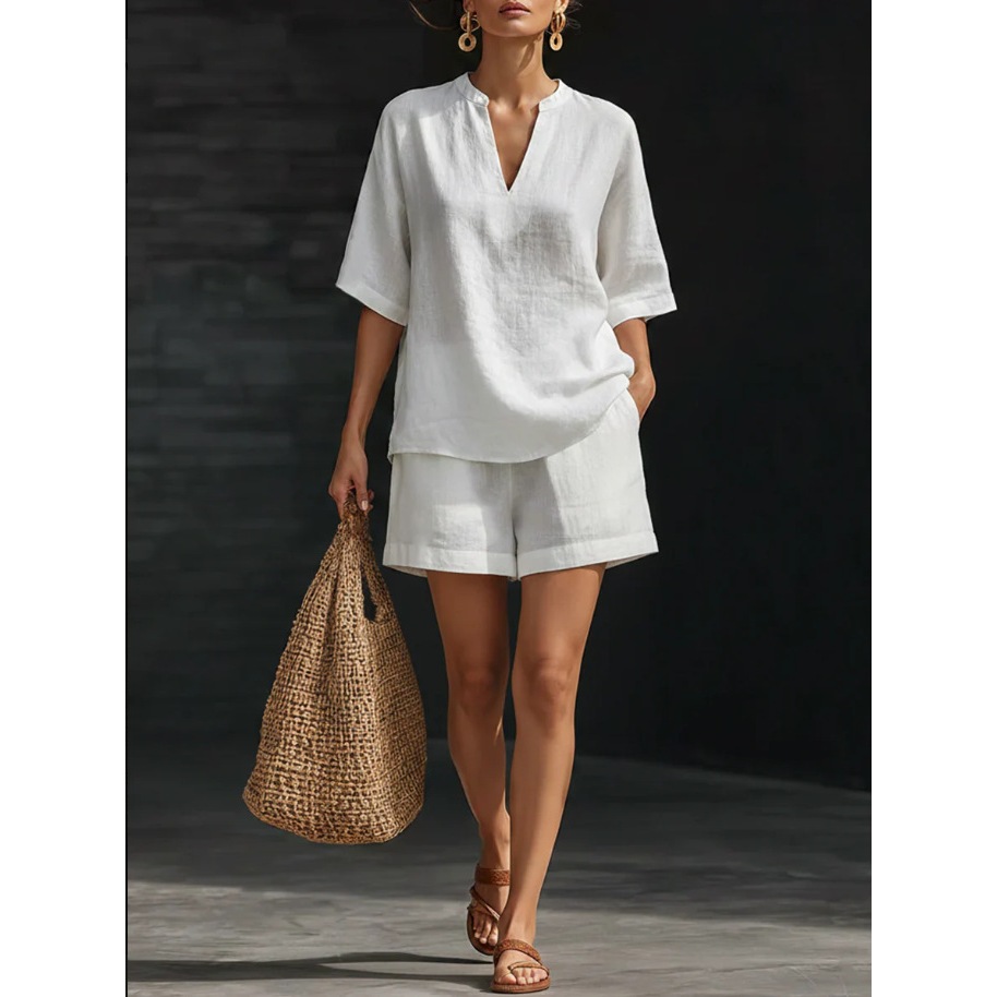 Spring Summer Women's Clothing Solid Color Casual Top Shorts Fashion Suit Two-Piece Suit Fashionable