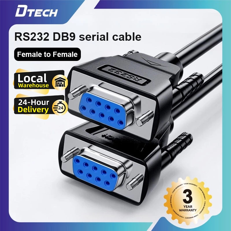 DTECH RS232 Serial Cable DB9 Female To Female Null Modem Cord Cross TX RX Line For Data Communication
