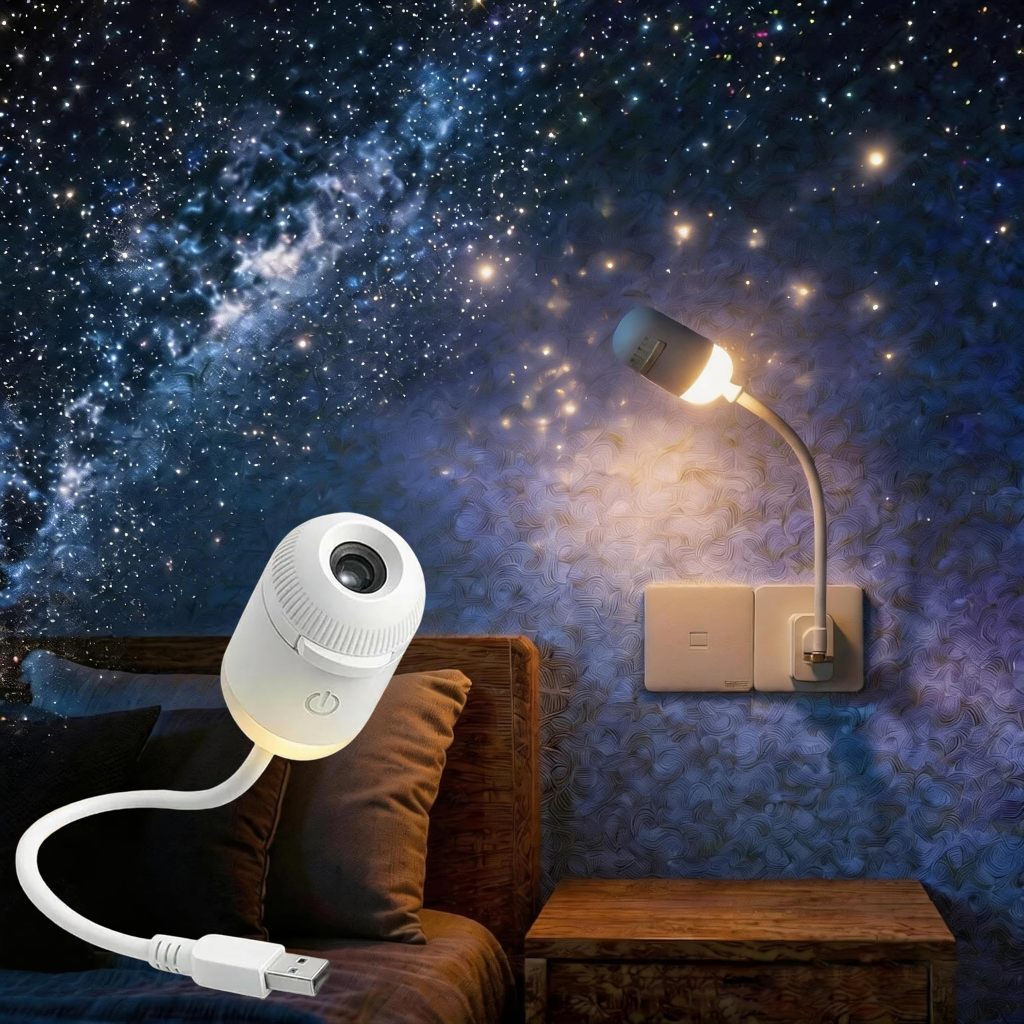 Galaxy Starry Sky Night Light Projector, 2-in-1 Portable with 12 Projection Films, 360° Adjustable Brightness Control Eye‑Caring LED Night Light for Kids Adults Bedroom Home Ceilin
