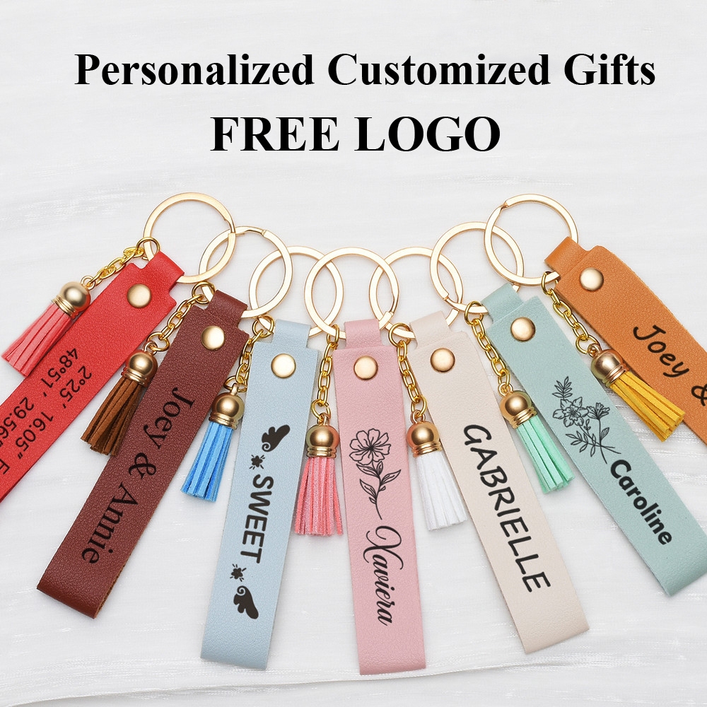 FREE LOGO Leather Keychain PU Pendant Personalized Customized Gifts For Friend & Family or Business