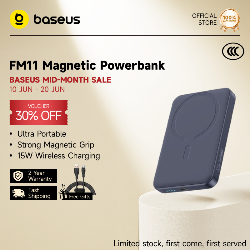 【CCC Certified】Baseus EnerFill FM11 Ultra-Mini Magnetic Power Bank 10000mAh 15W Wireless Charging 22.5W Wired Charge For Phones Compact