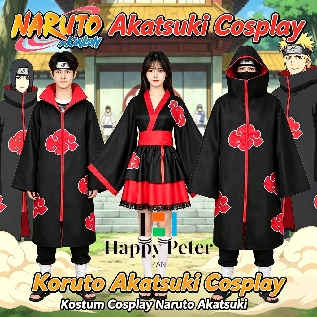 Anime Naruto Akatsuki Cloak Cosplay Ninja Cosplay Costume Uchiha Itachi Red Cloud Robe Headband Props Halloween Men Clothes Dress Shippuden Uzumaki Naruto Kimono Dress For Women