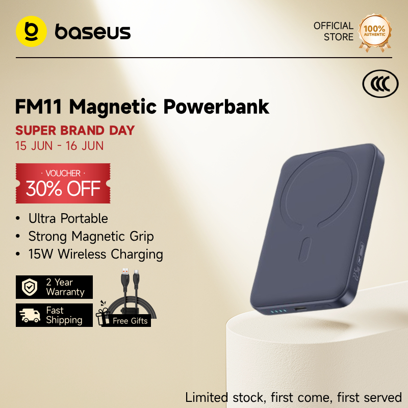 【CCC Certified】Baseus FM11 Magnetic Power Bank 10000mAh 15W Wireless Charging 22.5W Wired Charge Mini Wireless Fast Charge Magsafe Powerbank