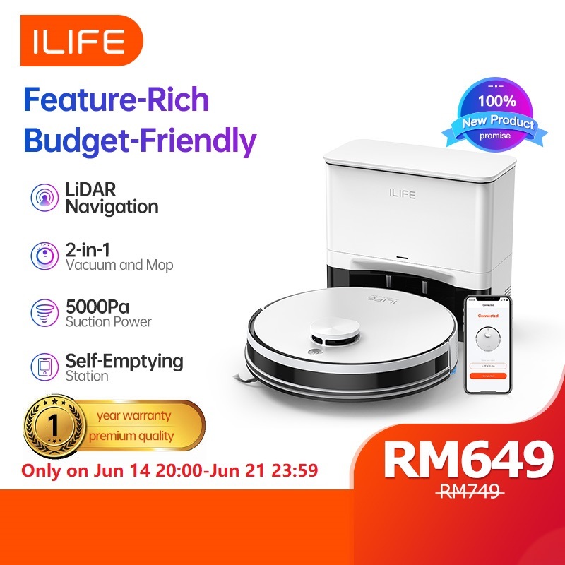 【NEW LAUNCH】ILIFE A30 Pro LDS Laser Navigation Smart Robot Vacuum Cleaner And Mopping 5000Pa Suction Auto Empty Dock