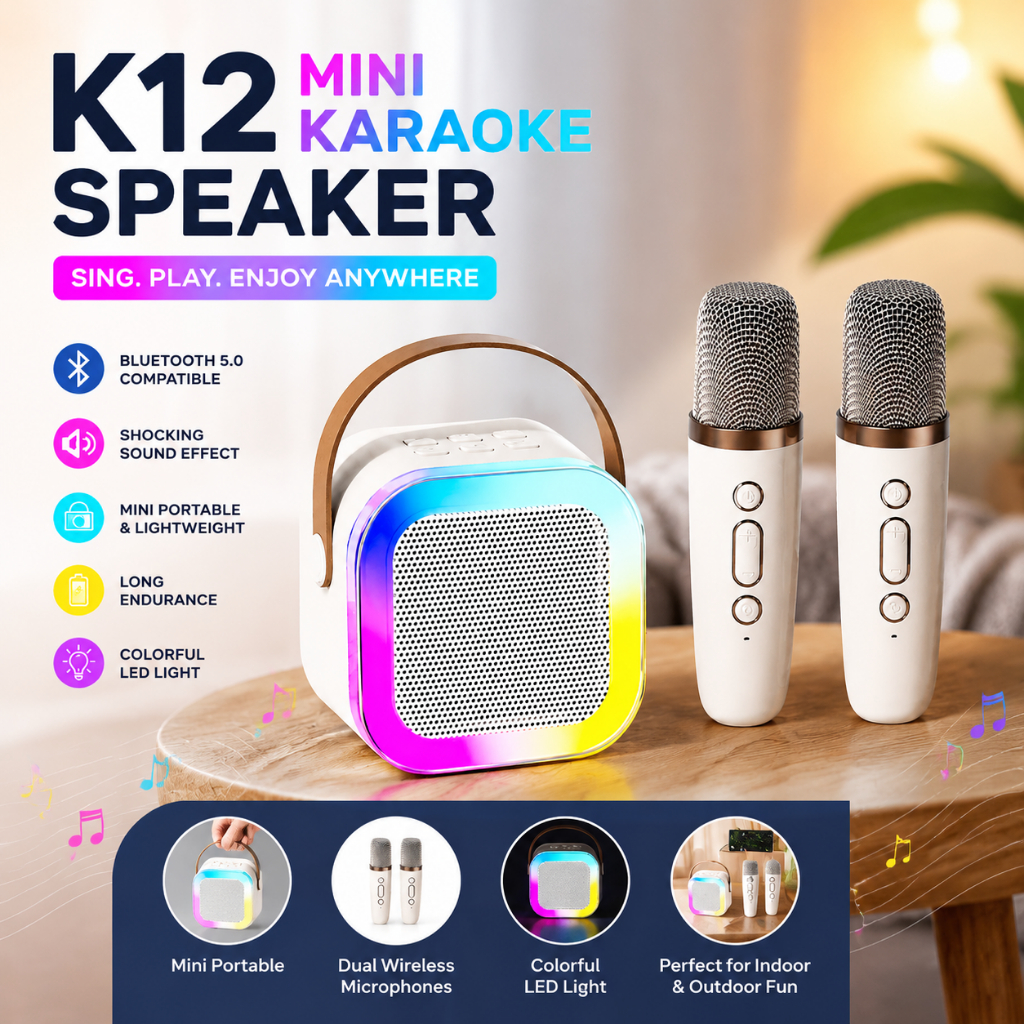 K12 Mini Karaoke Machine PortableSpeaker Bluetooth Home KTVEntertainment Karaoke Speaker With 2Microphone
