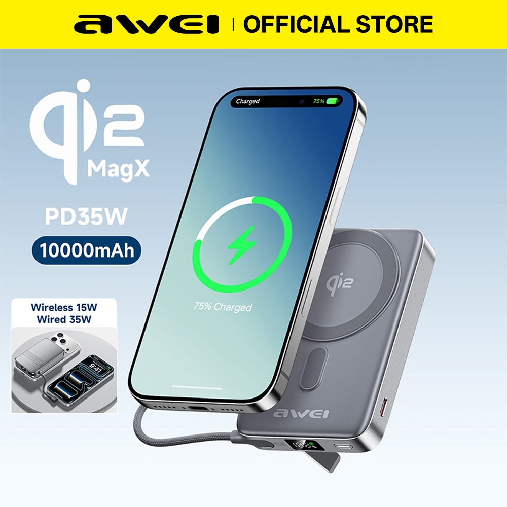 [3C Certified] Awei MagX Qi2 Magnetic Powerbank 10000mAh PD 35W Fast Charging 15W Wireless Charging Portable with Displa