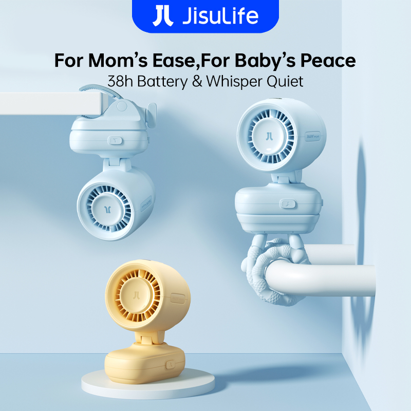 JisuLife Stroller Fan 4 Portable Baby Stroller Fan 5000mAh 38H Long Battery Ultra Quiet Natural Wind Clip Fan for Mom Baby Desk & Outdoor