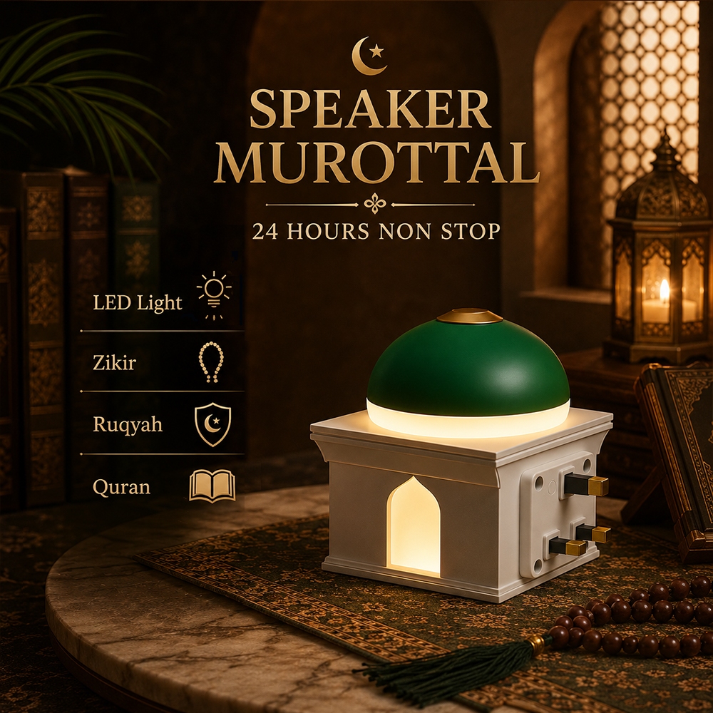 LED Al-Quran Recitation Speaker 3-Pin Plug - 24H Zikir Ruqyah Sleep Lamp - Mosque Islamic Gift