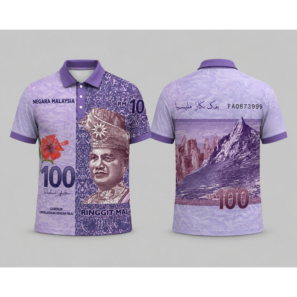【COD】Merdeka Baju T-Shirt Merdeka Hari Malaysia Ringgit RM 100 Polo Shirt Currency Banknote Print Collared Tee Breathable Soft Comfortable Casual Streetwear Fashion Travel Holiday Outfit Lightweight Quick Dry Unisex Trendy Summer Wear Gif 20,Kemerdekaan N